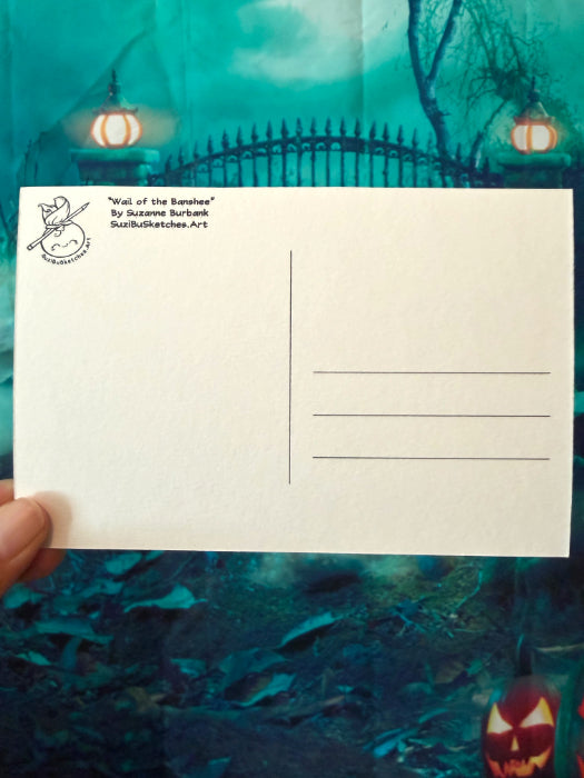 POSTCARD of Creepy Cryptid Banshee Art, Gothic Decor, by Suzanne Burbank aka SuziBu.Sketches