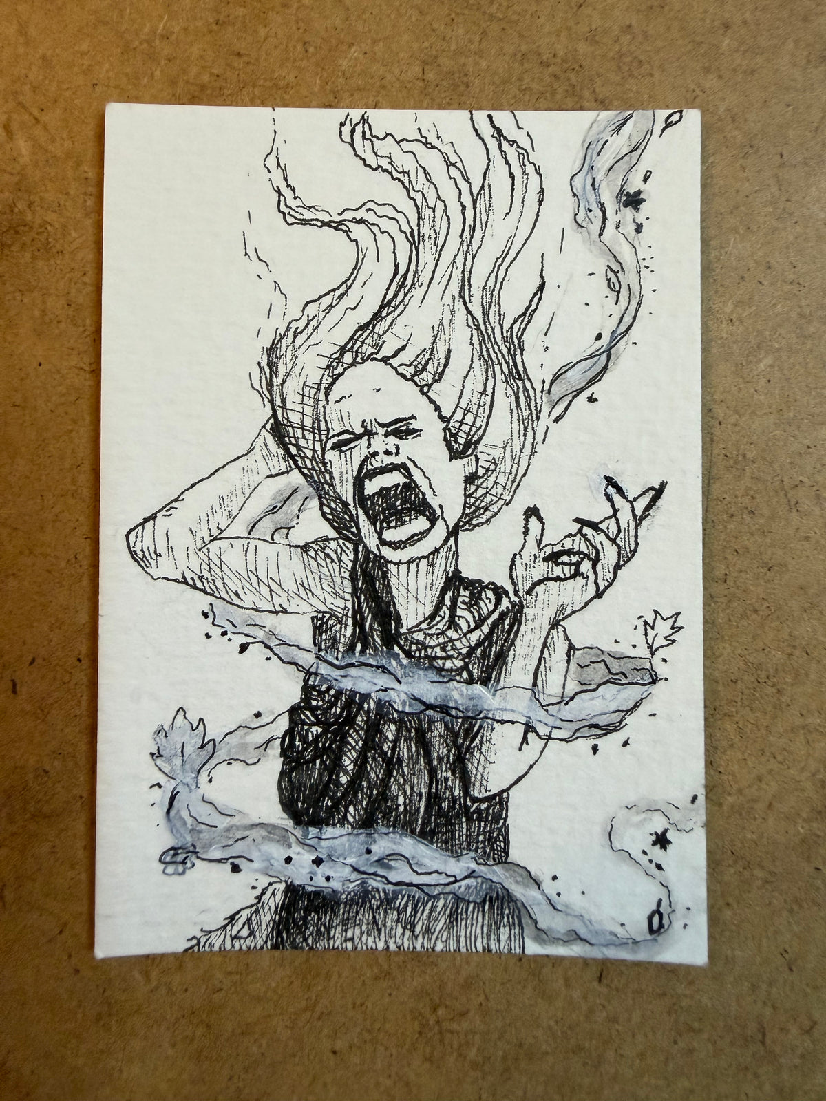 PAINTING of Original Art Halloween Screaming Banshee Ink ACEO by Suzanne Burbank aka SuziBu.Sketches