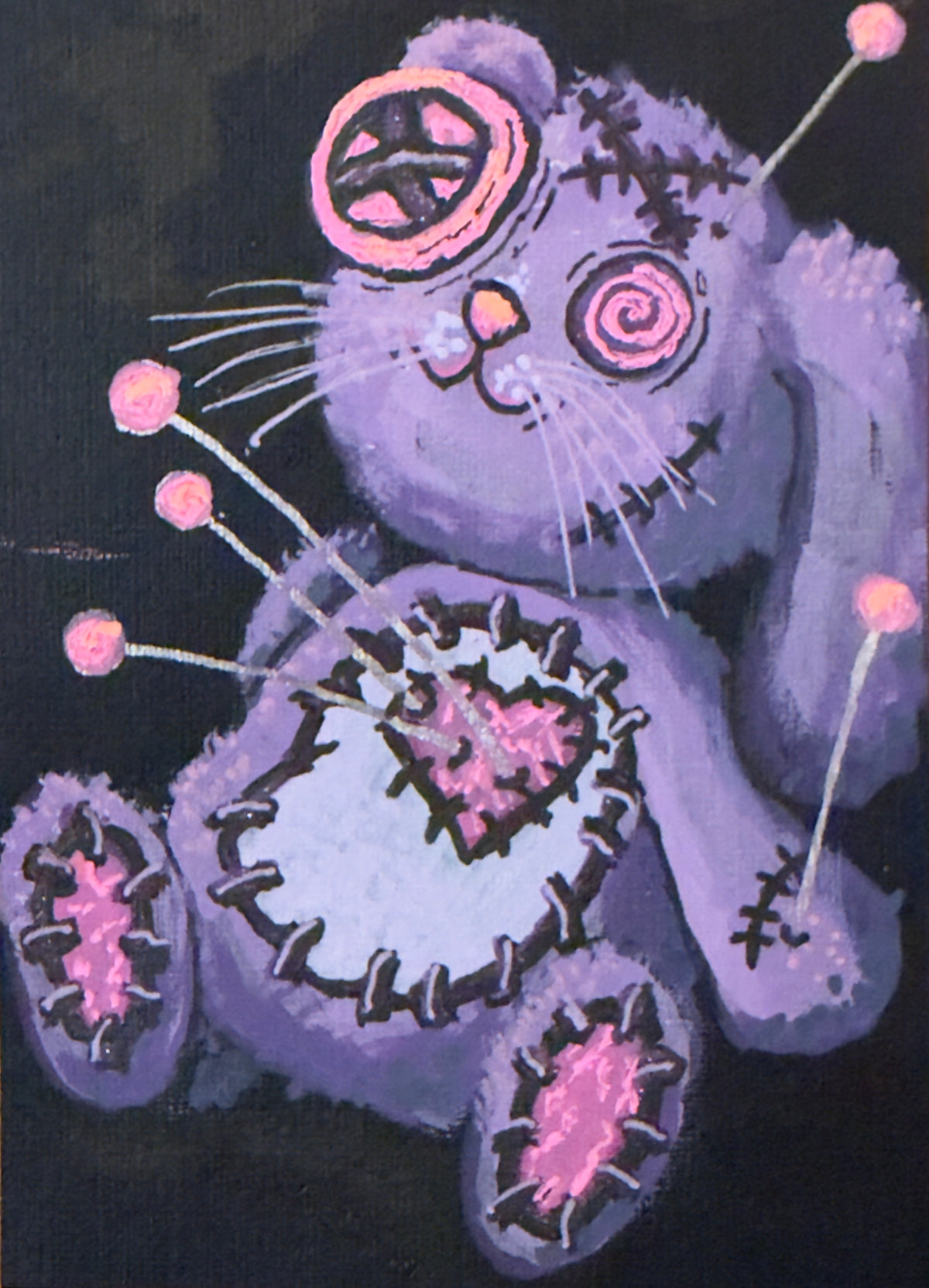 PAINTING of Original Art Halloween Bunny Voodoo Doll Ink ACEO by Suzanne Burbank aka SuziBu.Sketches