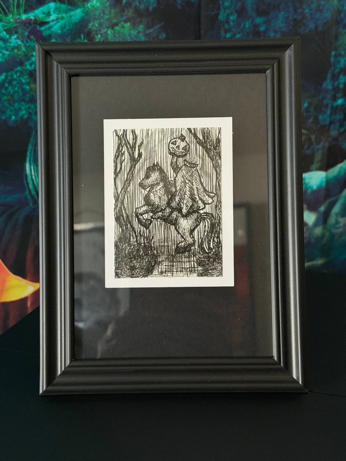 PAINTING of Original Art Halloween Headless Horseman Ink ACEO by Suzanne Burbank aka SuziBu.Sketches