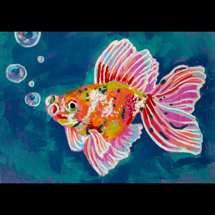 PAINTING of Original Art Goldfish Mixed Media ACEO “Goldfish” by Suzanne Burbank aka SuziBu.Sketches