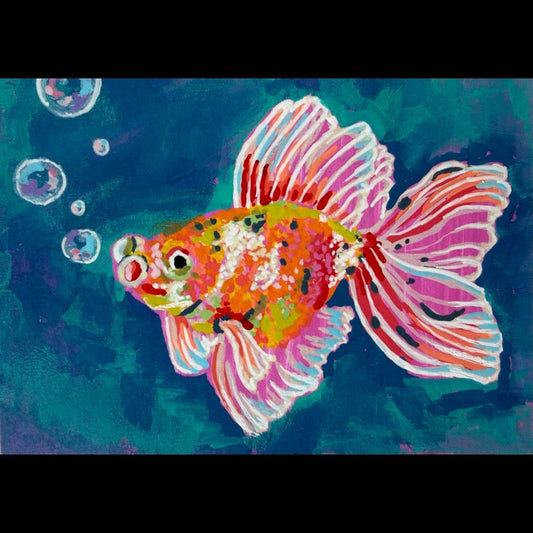 PAINTING of Original Art Goldfish Mixed Media ACEO “Goldfish” by Suzanne Burbank aka SuziBu.Sketches