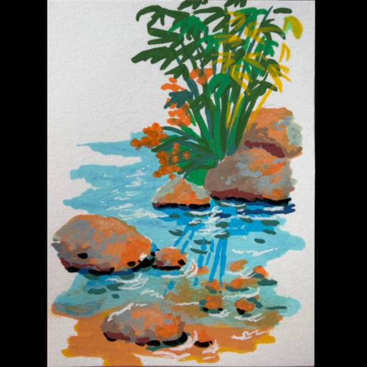 PAINTING of Original Art Calming Nature Scene Acrylic ACEO “River Song” by Suzanne Burbank aka SuziBu.Sketches