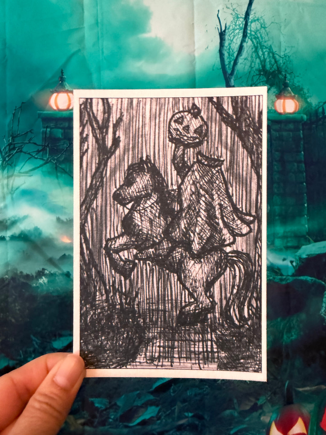 POSTCARD of Headless Horseman, Gothic Halloween Art Print, Headless Horseman Wall Art, Spooky Decor