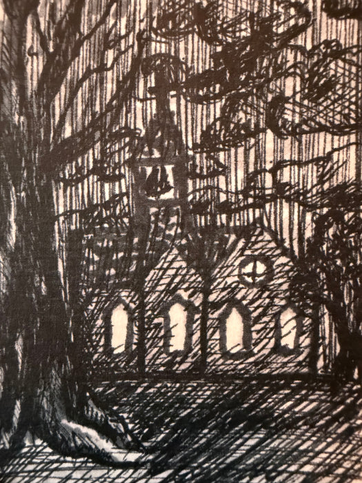 POSTCARD of Creepy Church Halloween Art, Gothic Decor, by Suzanne Burbank aka SuziBu.Sketches