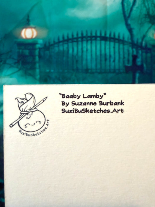 POSTCARD of Halloween Art, Baby Sheep, Lamb Cyclops, Oddity, Curiosity by Suzanne Burbank aka SuziBu.Sketches