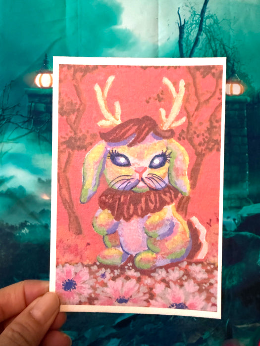 POSTCARD of Kawaii Cryptid Jackalope Art, Gothic Decor, by Suzanne Burbank aka SuziBu.Sketches