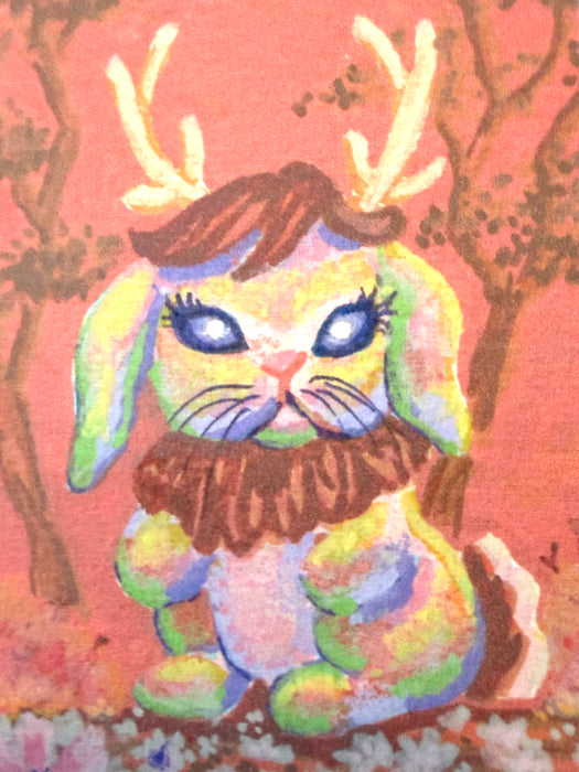 POSTCARD of Kawaii Cryptid Jackalope Art, Gothic Decor, by Suzanne Burbank aka SuziBu.Sketches