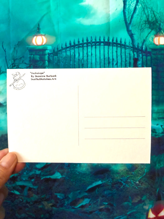 POSTCARD of Kawaii Cryptid Jackalope Art, Gothic Decor, by Suzanne Burbank aka SuziBu.Sketches