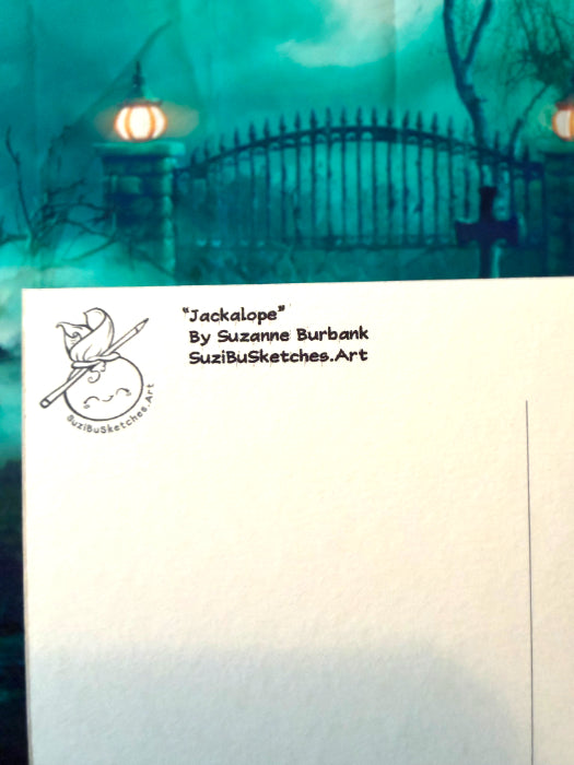 POSTCARD of Kawaii Cryptid Jackalope Art, Gothic Decor, by Suzanne Burbank aka SuziBu.Sketches