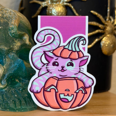 BOOKMARK-Magnetic Cat Bookmark, Pumpkin Cat Bookmark, Halloween Cat Bookmark, Cute Kawaii Bookmark, Cat Lover Gift