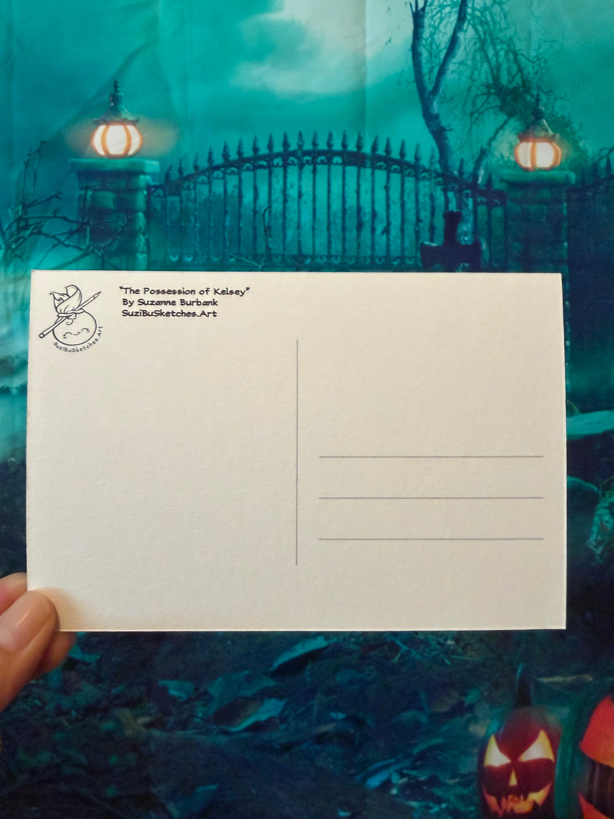 POSTCARD of Creepy Cool Halloween Art, Haunted Child by Suzanne Burbank aka SuziBu.Sketches