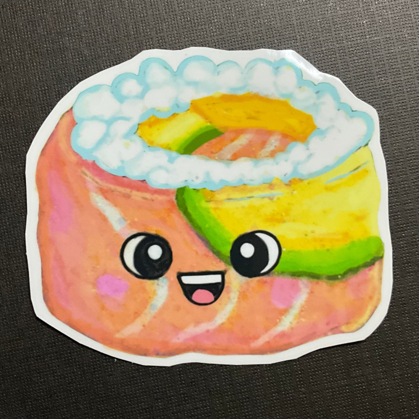 STICKER Kawaii Salmon Roll Sushi, Vinyl, Waterproof, UV-Resistant, Tear & Scratch Resistant