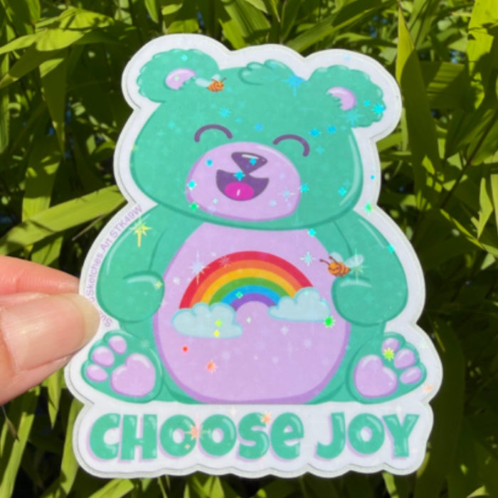 STICKER Kawaii Choose Joy Teddy Bear Sticker | Cute Rainbow Bear Vinyl Decal | Positive Mental Health Gift | Laptop, Water Bottle & Planner Sticker