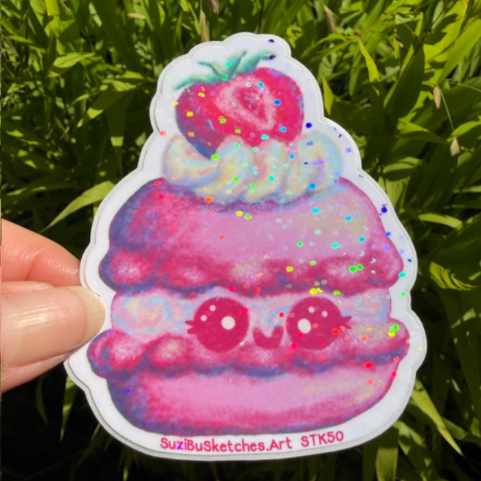 STICKER Kawaii Macaron Strawberry Sticker | Cute Pink French Pastry Vinyl Decal | Foodie Gift | Dessert Lover Sticker | Laptop, Water Bottle & Planner Decor
